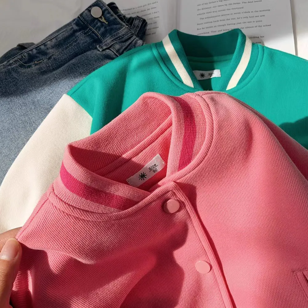 Basic Solid Color Baseball Jacket