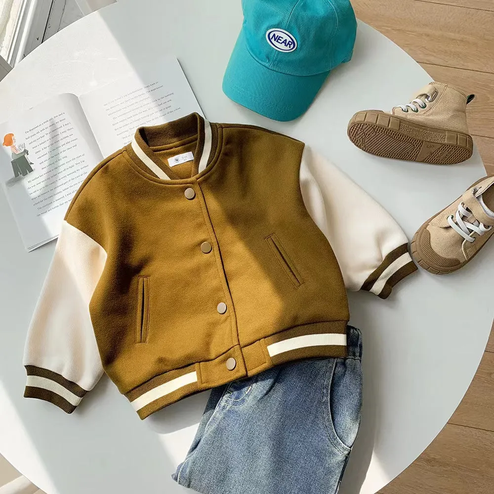 Basic Solid Color Baseball Jacket