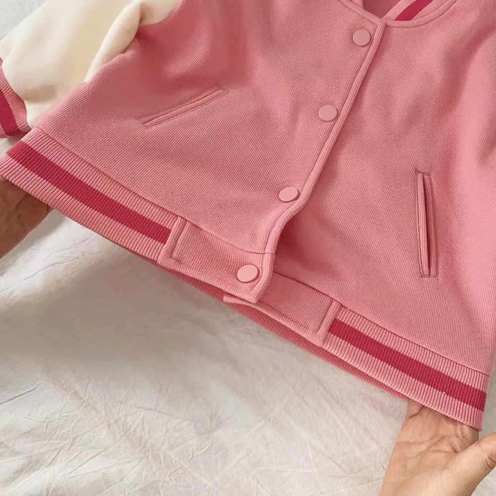 Basic Solid Color Baseball Jacket