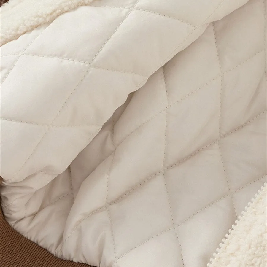 Bear Plush Quilted Baseball Jacket