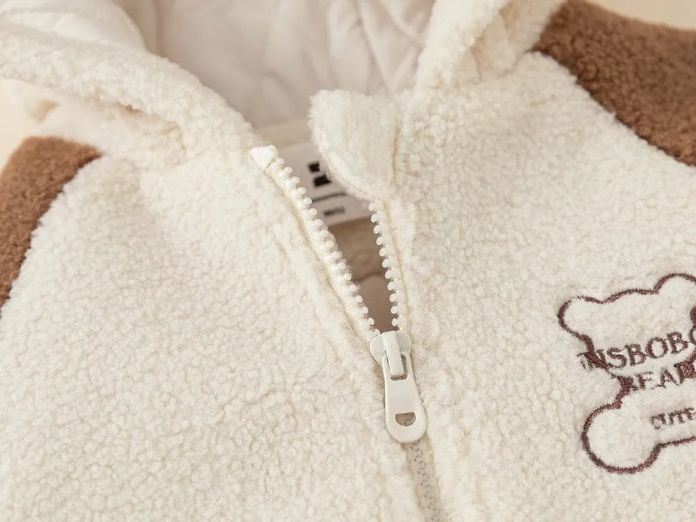 Bear Plush Quilted Baseball Jacket