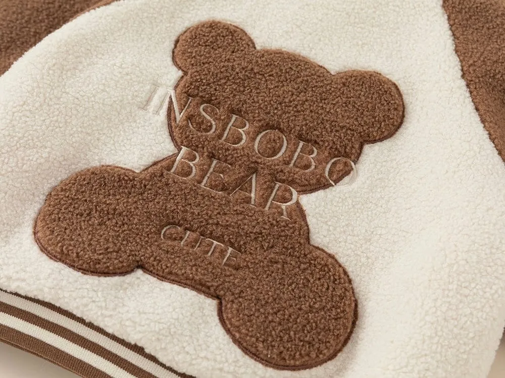 Bear Plush Quilted Baseball Jacket