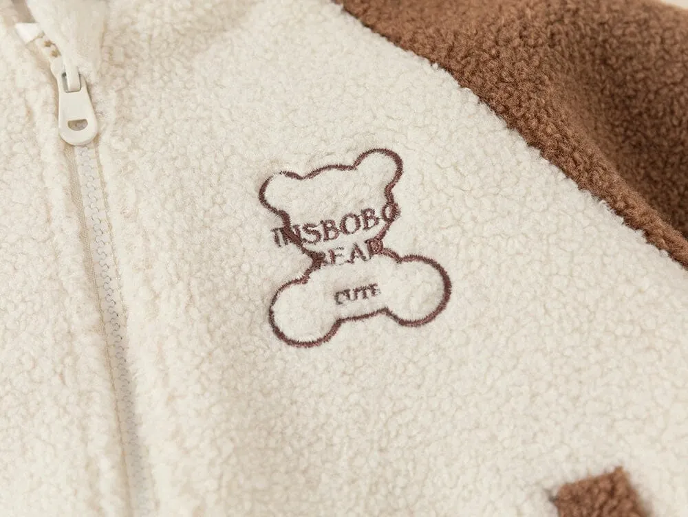 Bear Plush Quilted Baseball Jacket
