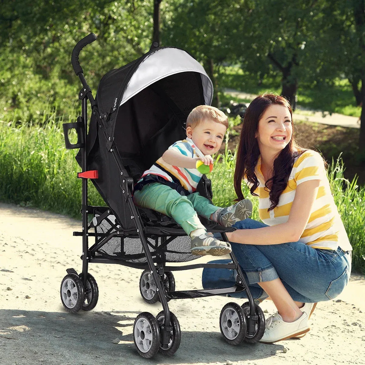 Costway Folding Lightweight Baby Toddler Umbrella Travel Stroller with Storage Basket Black