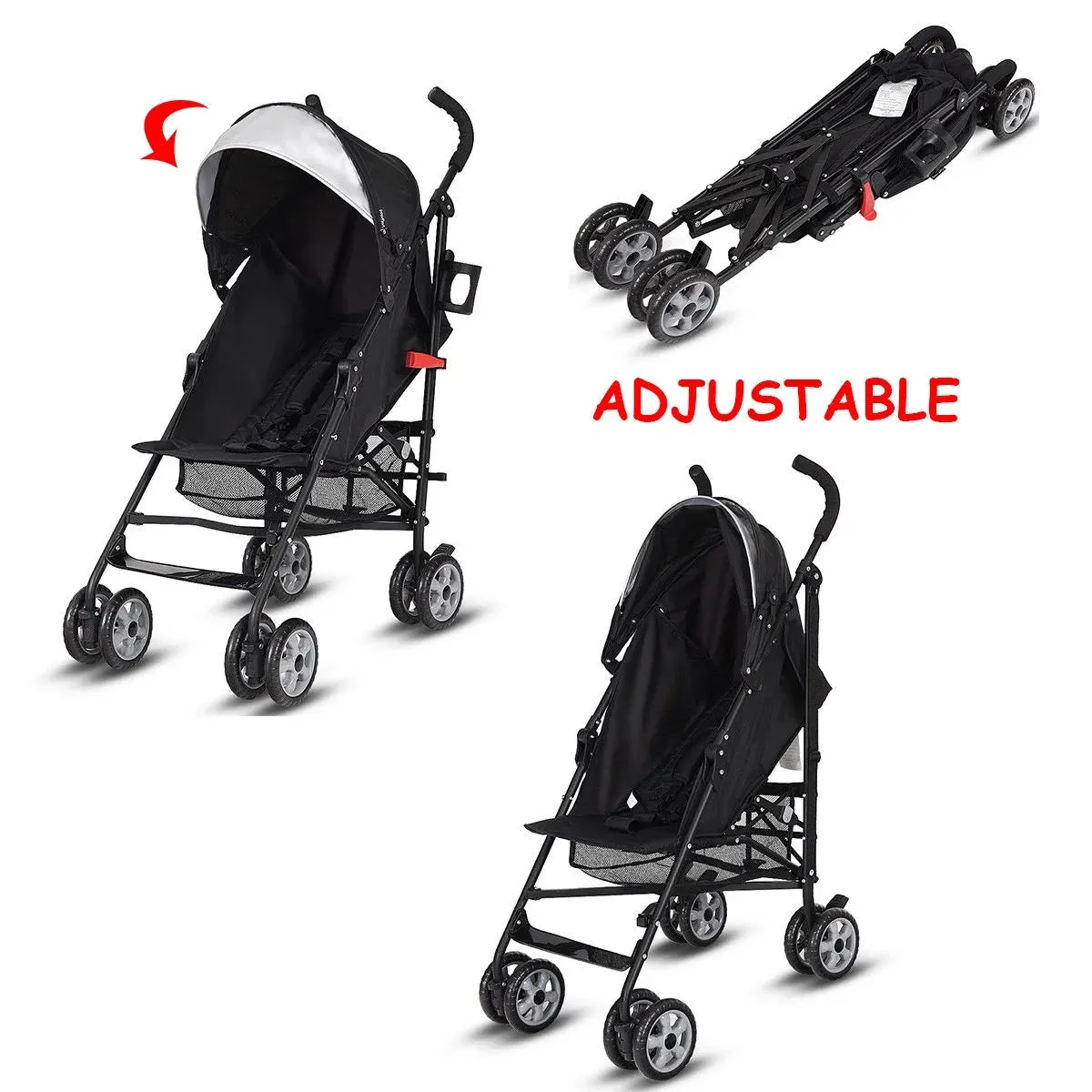 Costway Folding Lightweight Baby Toddler Umbrella Travel Stroller with Storage Basket Black