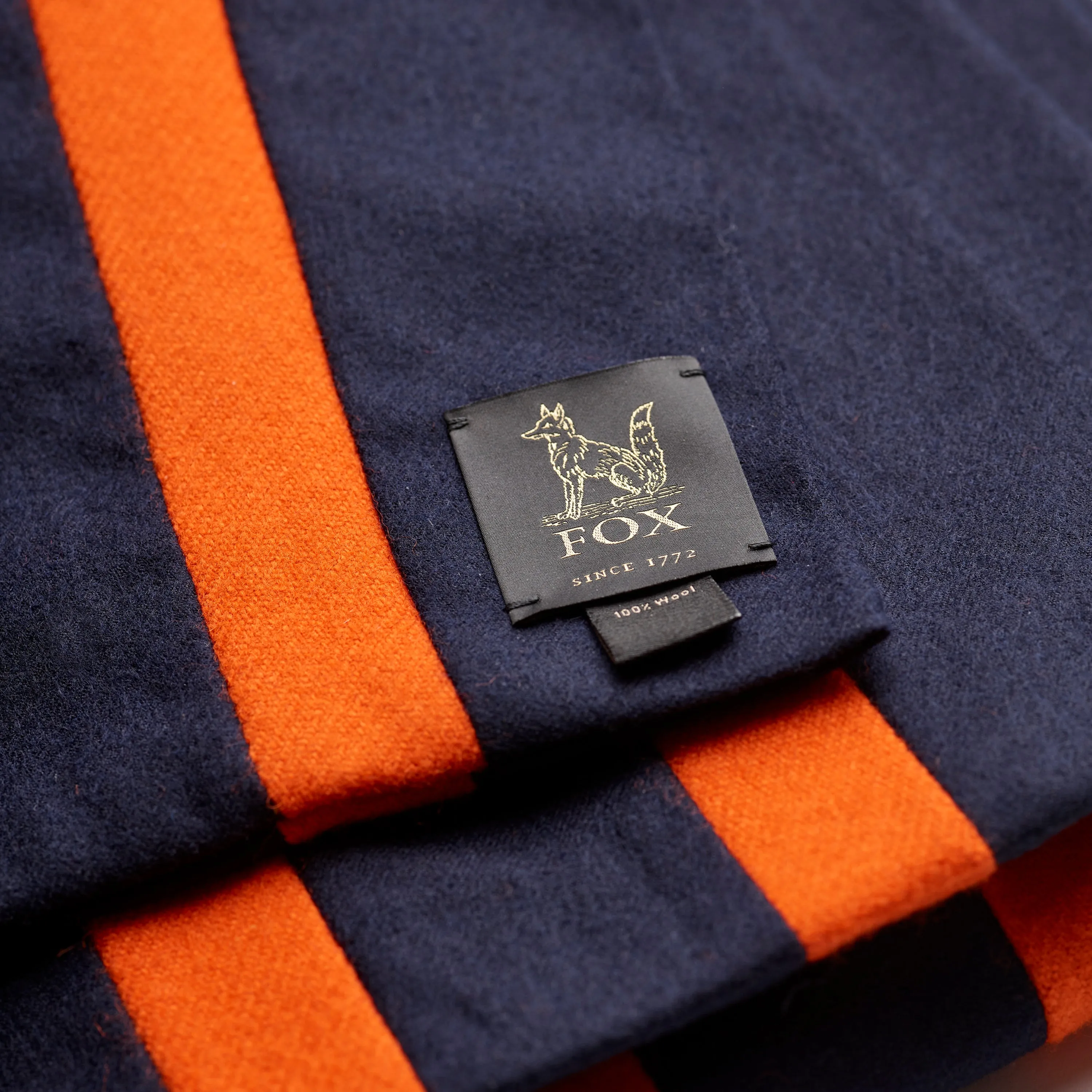 Fox Brothers Navy and Bright Orange Striped College Scarf