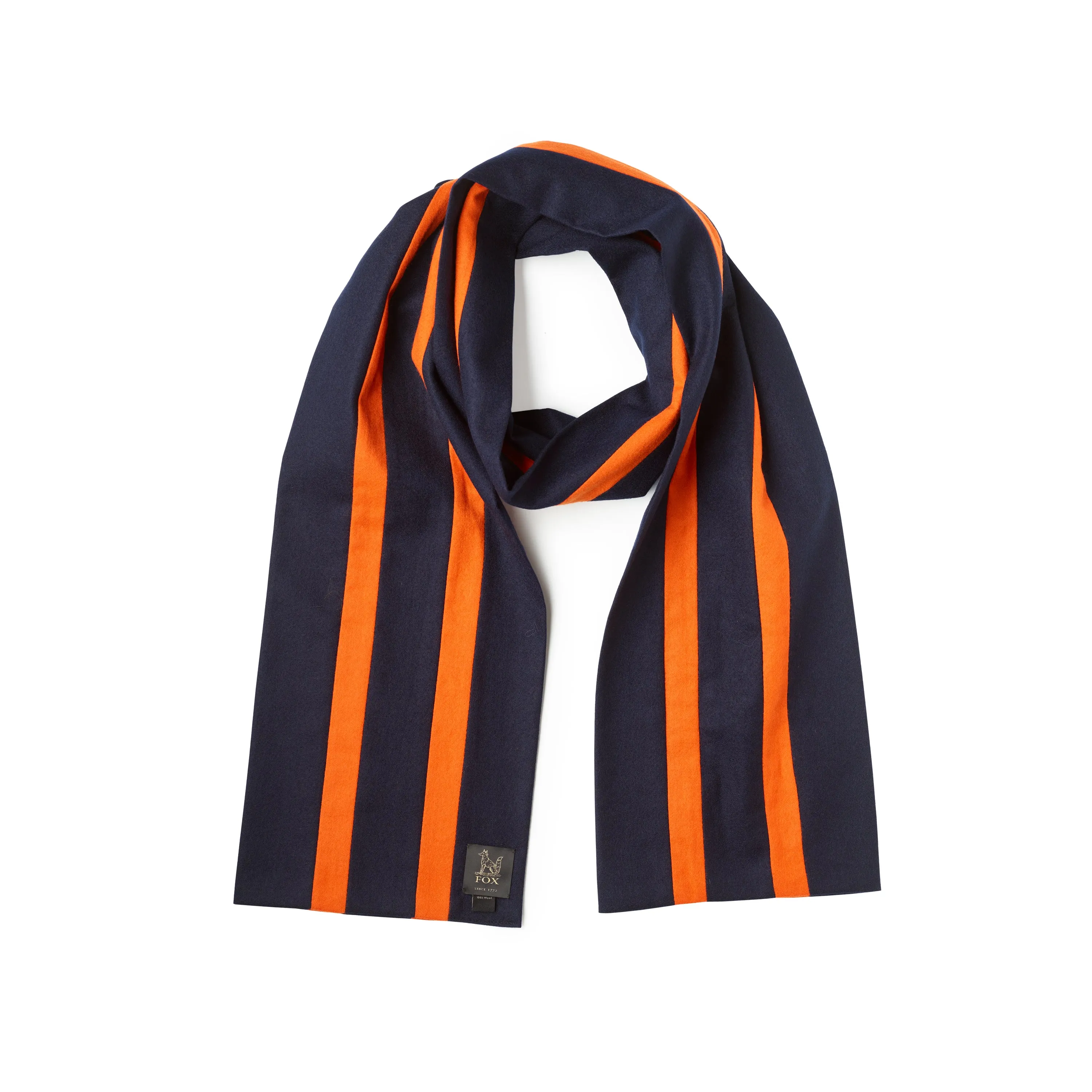 Fox Brothers Navy and Bright Orange Striped College Scarf