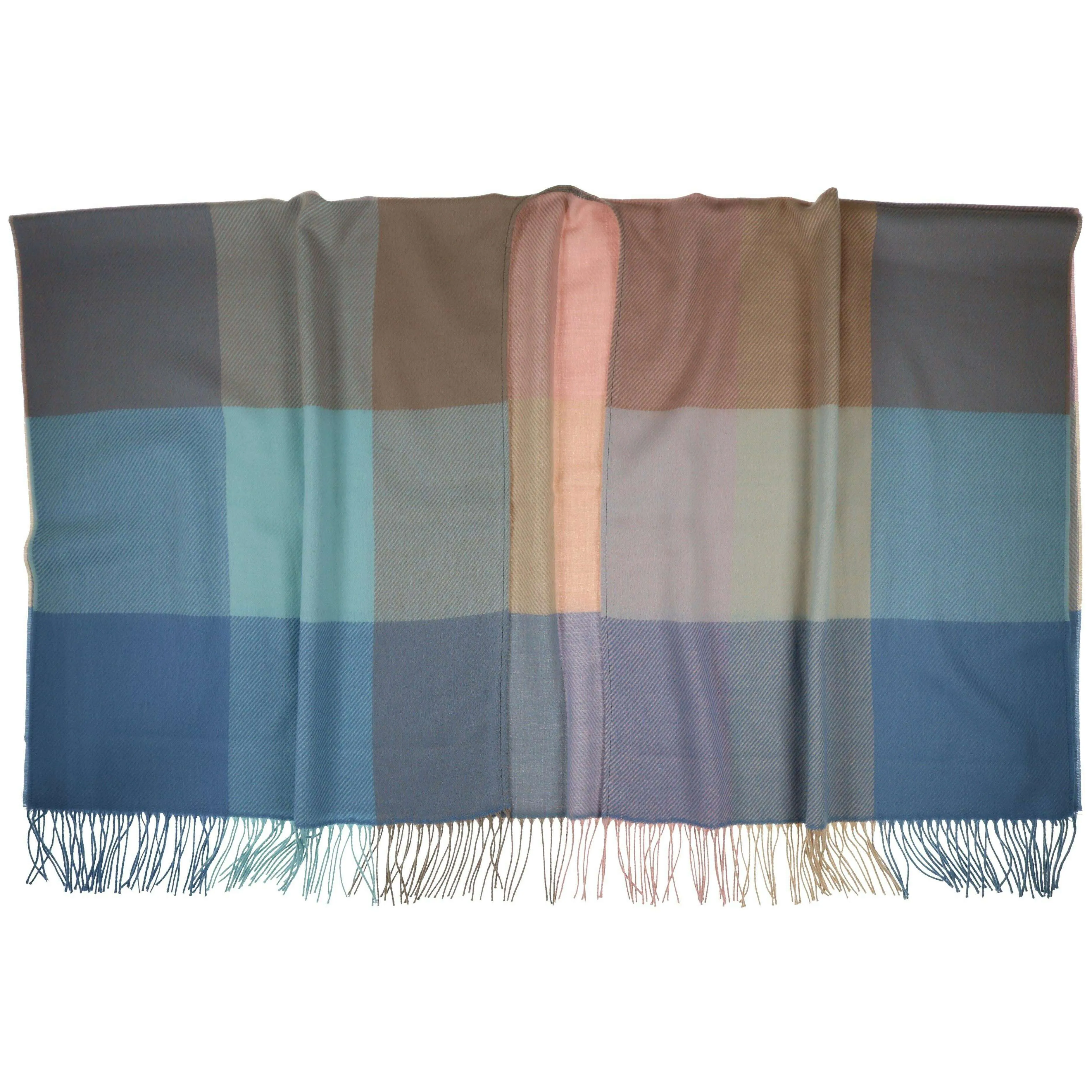 FRAAS - The Scarf Company - Block Plaid Woven Ruana: Blue