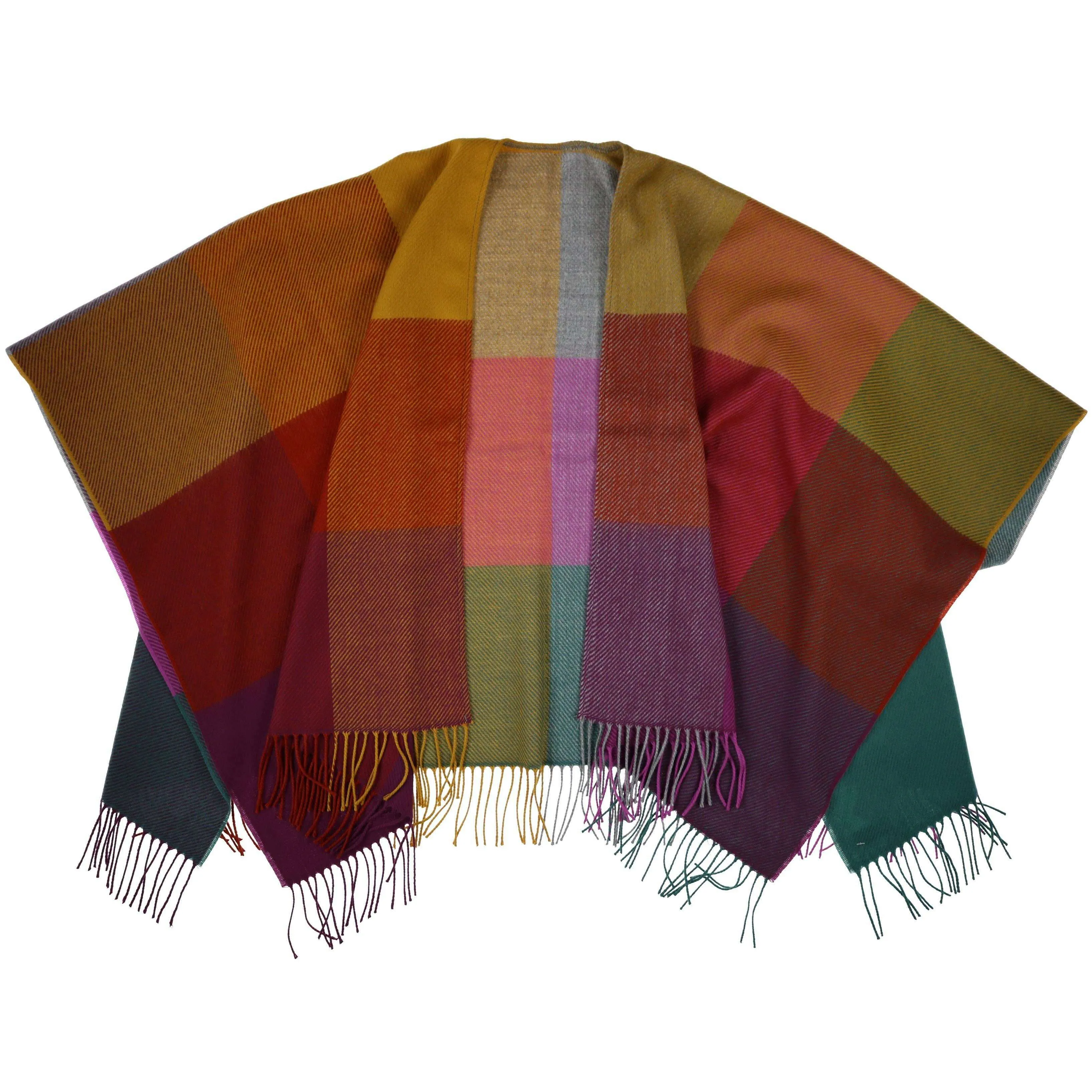 FRAAS - The Scarf Company - Block Plaid Woven Ruana: Blue