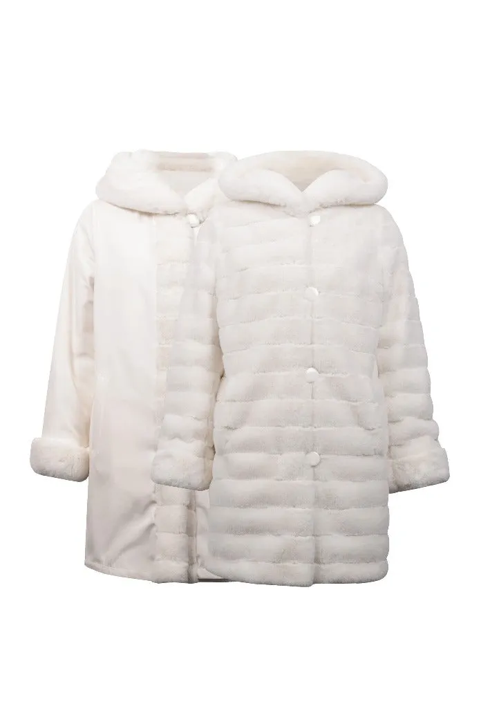 Joseph Ribkoff Reversible Hooded Faux Fur Jacket White 214913