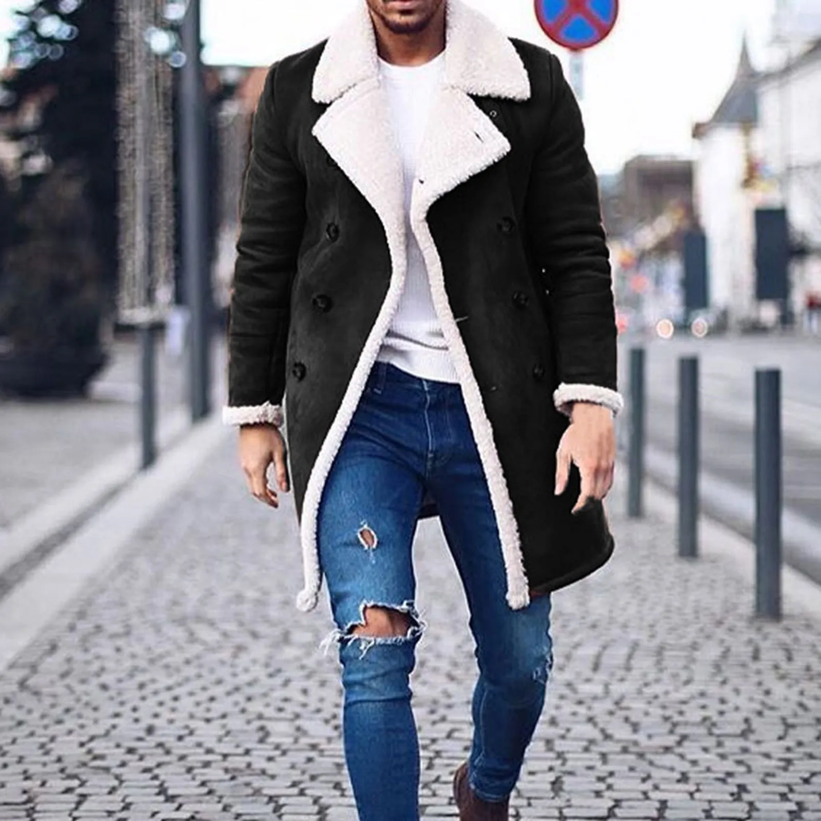Men Turn-down Collar Thicken Warm Winter Jacket for Outdoor
