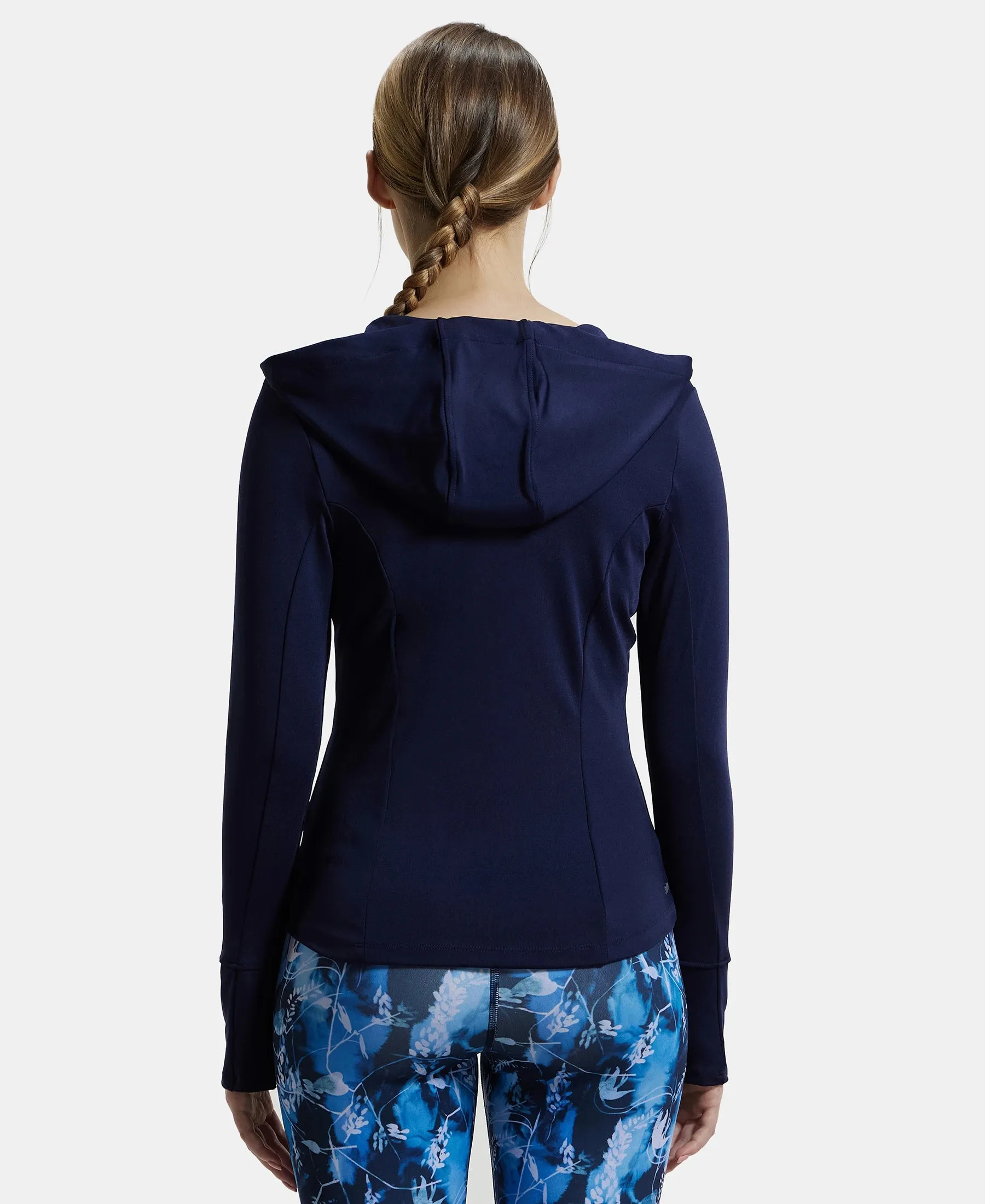 Slim Fit Stretch Hoodie Jacket with Curved Hem - Peacoat Blue Microfiber Elastane