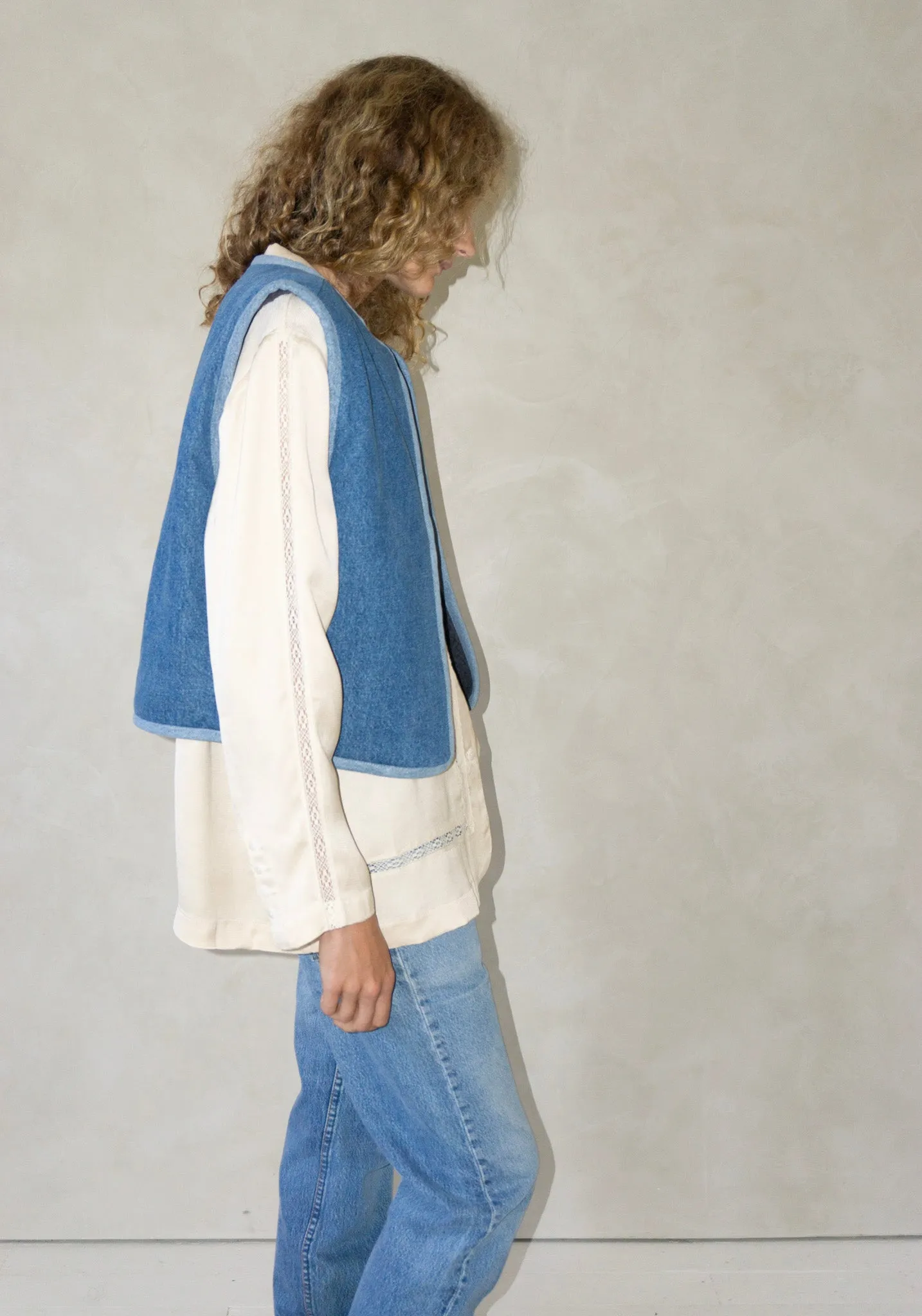 Sherpa Denim Vest in Grey Blue