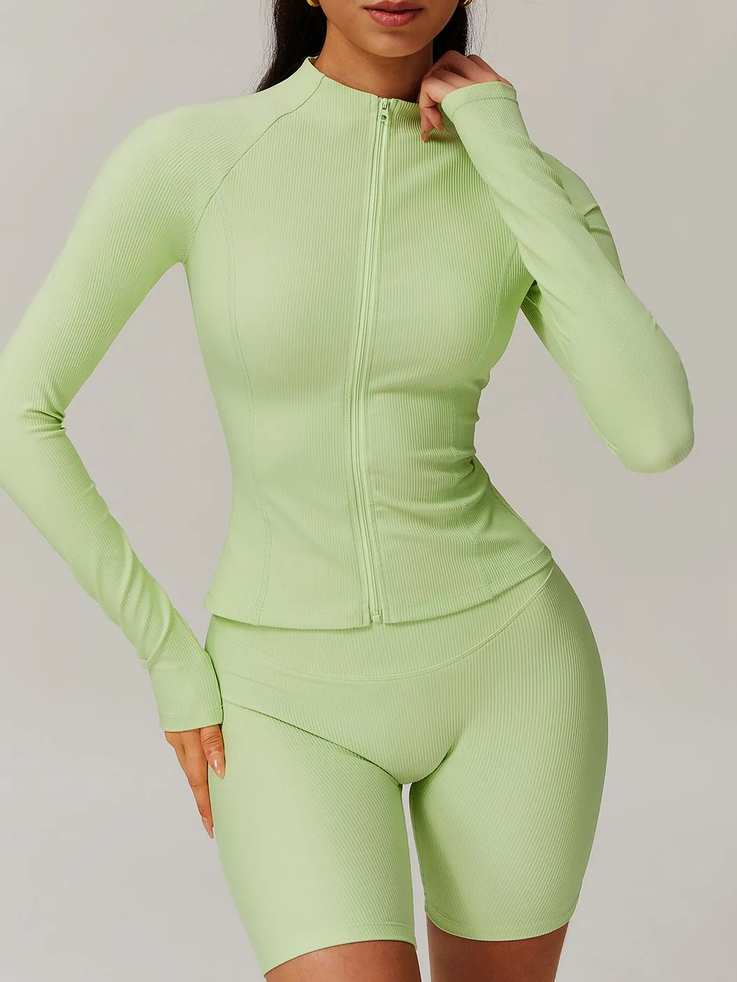 ZASUWA Female Zipper Stand Collar Ribbed Jackets